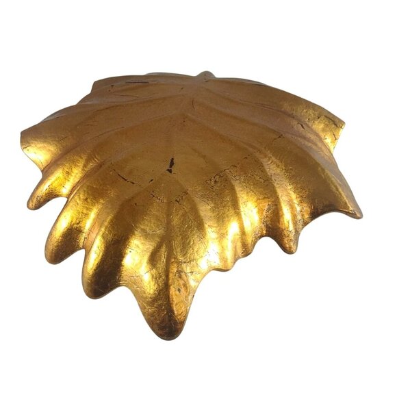 Vintage Amber Glass Leaf Shaped Trinket Dish - Picture 8 of 10
